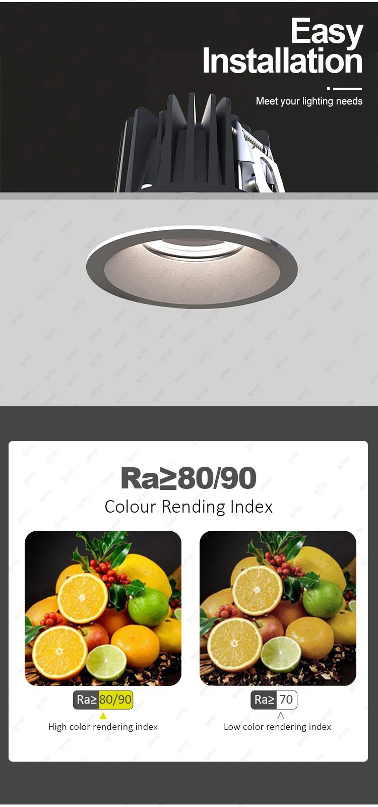 Waterproof IP65 COB Recessed LED Ceiling Downlight for Bathroom Kitchen