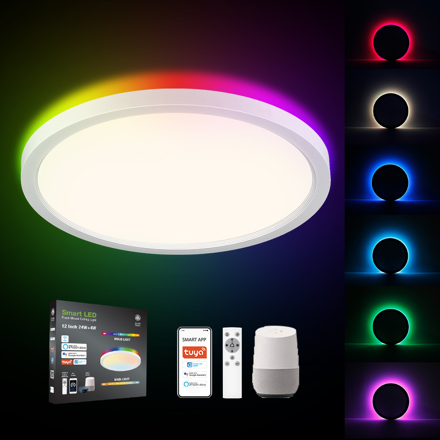 Alexa Google Home Wifi Control Flush Mount Home Decorative RGB Smart LED Ceiling Panel Light