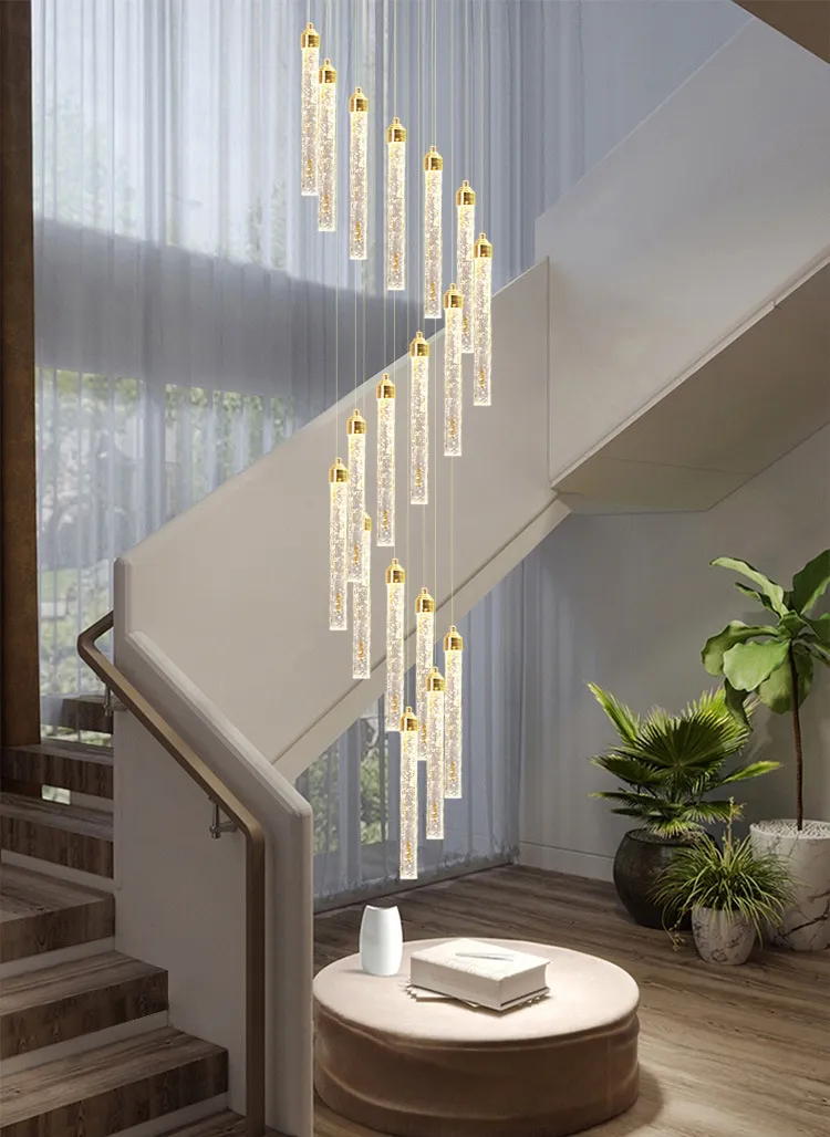 Villa Minimalist Staircases Modern Chandelier Indoor High Ceiling Gold Lamps