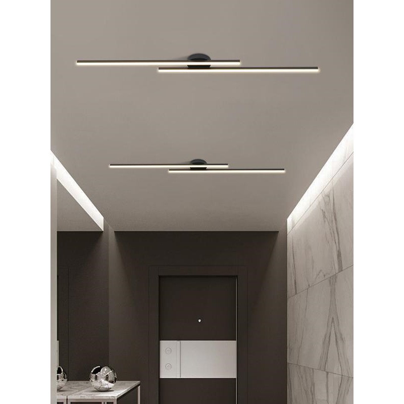 Nordic Linear Flush Mount LED Ceiling Light Remote AC Metal Construction 6000K Daylight for Closet Balcony Entryway Foyer