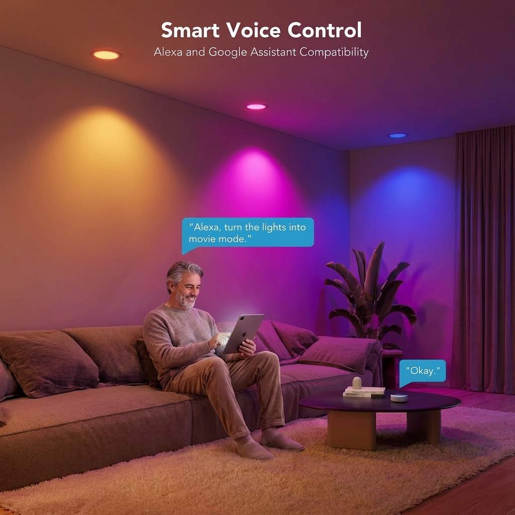 RGBW Color Dimmable Recessed Smart Downlight, Voice &amp; APP Remote Control, for Home &amp; Hotel, OEM/ODM Available