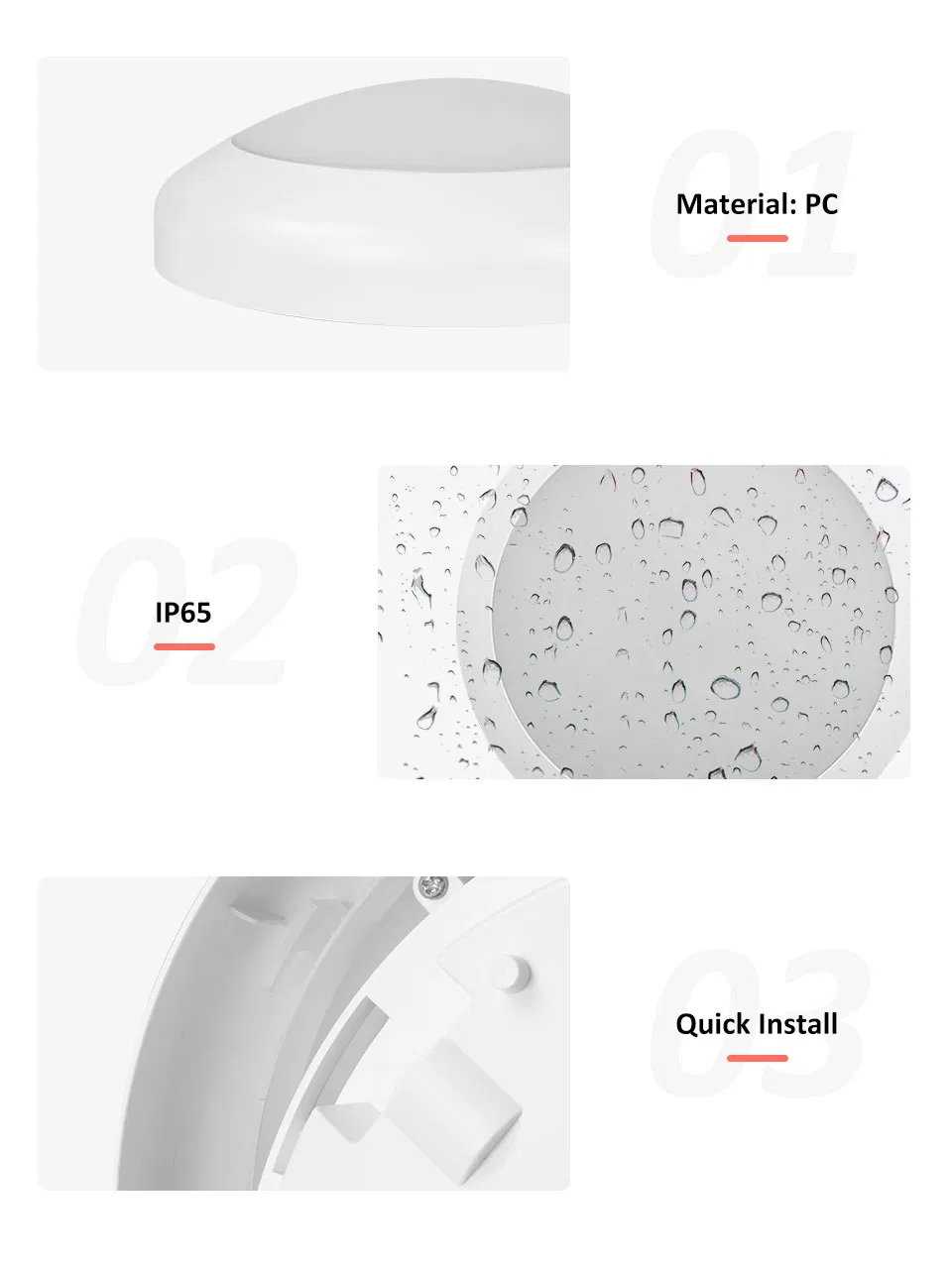 IP65 Outdoor LED Ceiling Light Hot Sale with Motion Sensor Detailed Dimensions
