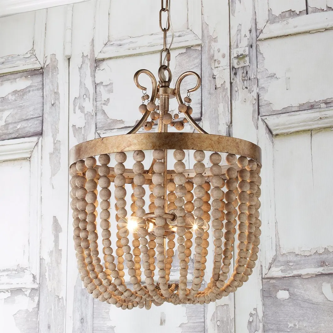 Modern Wood Bead Ceiling Lamp Organic Minimalist Design