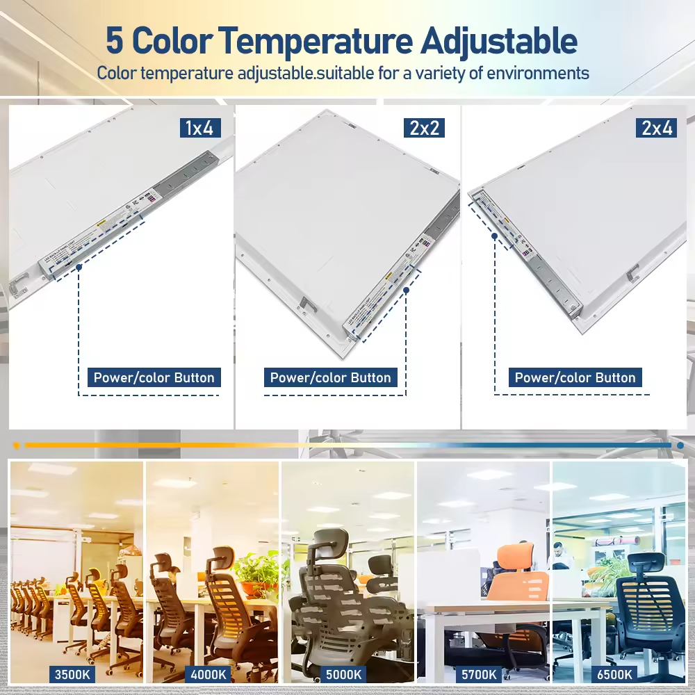 Dimmable LED Panel Light with Selectable CCT 3500K-6500K, Ultra-Thin Ceiling Light for Office Commercial and Home Lighting