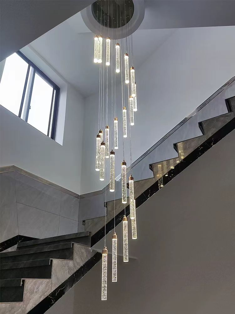 Villa Minimalist Staircases Modern Chandelier Indoor High Ceiling Gold Lamps