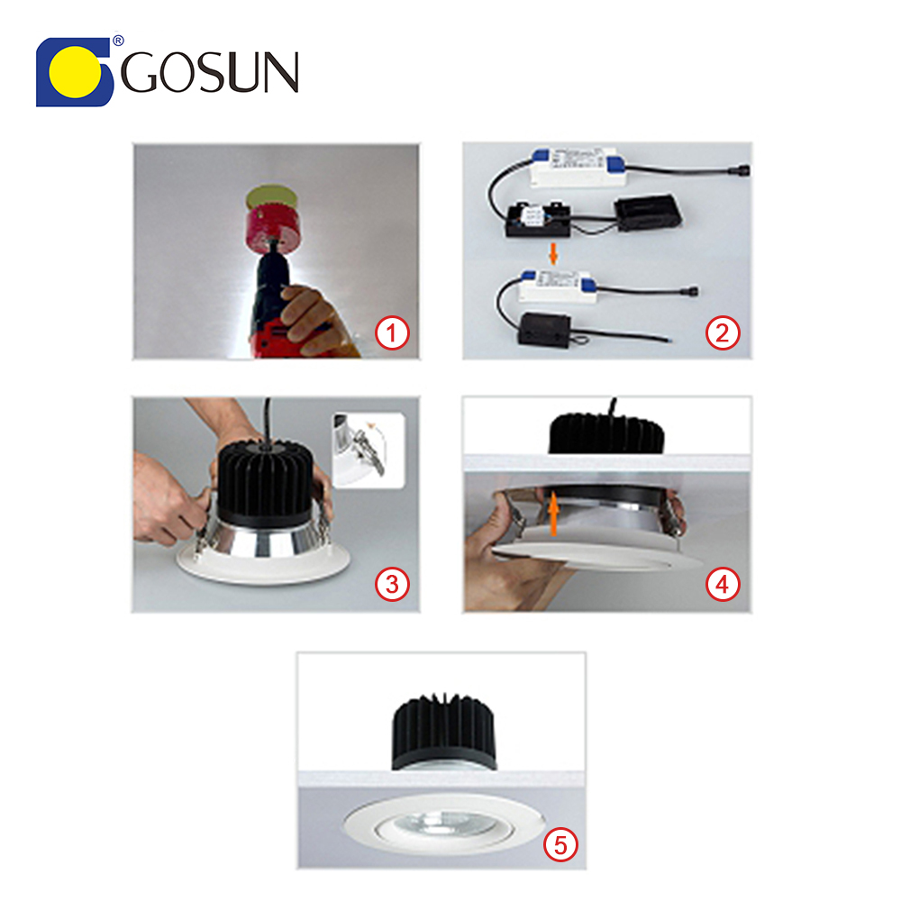 Flicker Free 8-90W CRI80/90/97 Anti-glare Recessed 5 Years Warranty LED COB Downlight