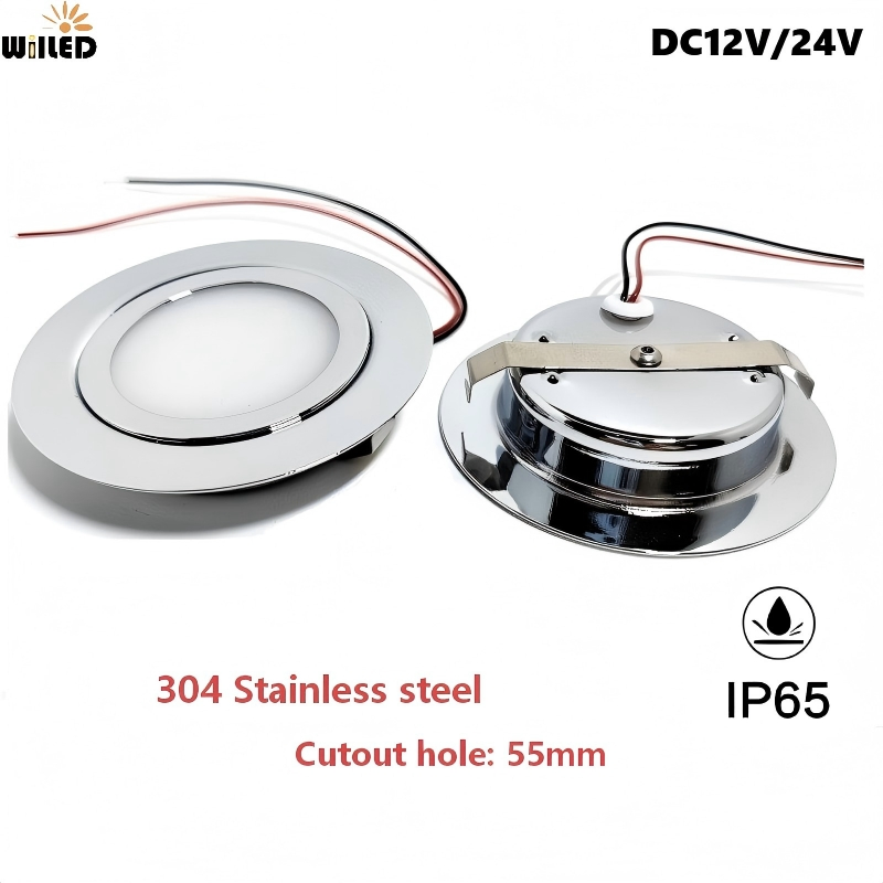 DC12V 24V Ultra-Thin Embedded Mini LED Downlight IP65 Waterproof 3W Kitchen Bathroom Ceiling Lighting Recessed in Spotlight Under Cabinet Light Stainless 304