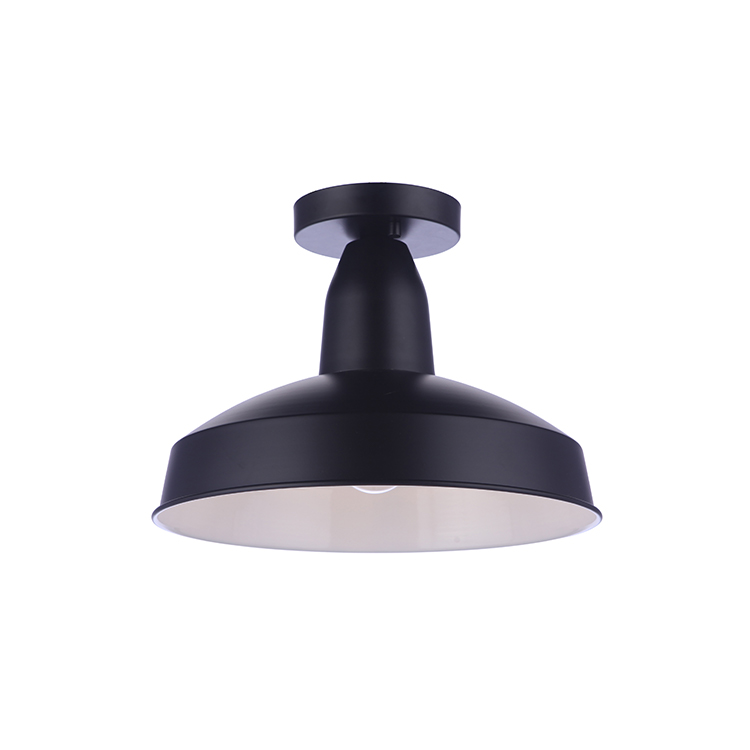 Semi Flush Mount Ceiling Light Black Finish Metal Lampshade Outdoor Waterproof Courtyard Light for Home Indoor Room