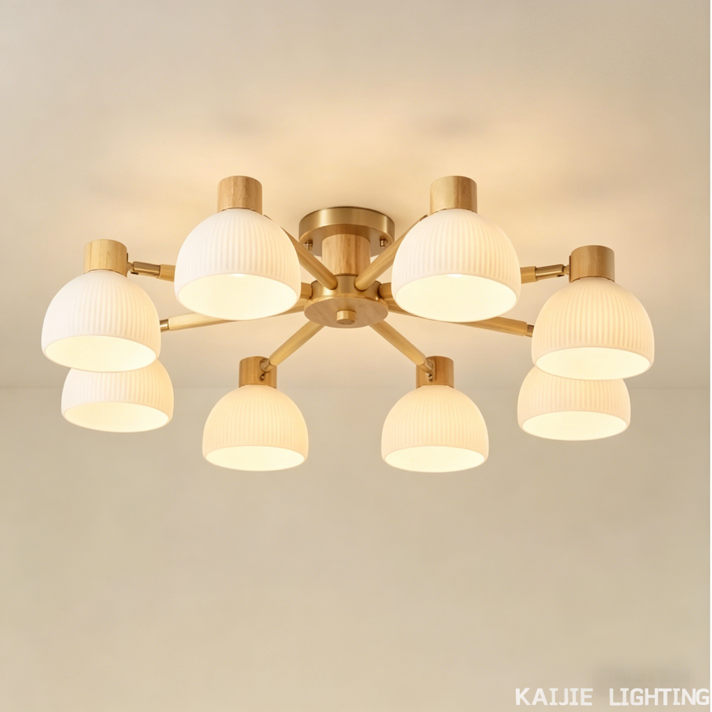 Japandi Style Ceiling Light Fixturewith Lampshades Semi Flush Mount Ceiling Lamp for Home Decor
