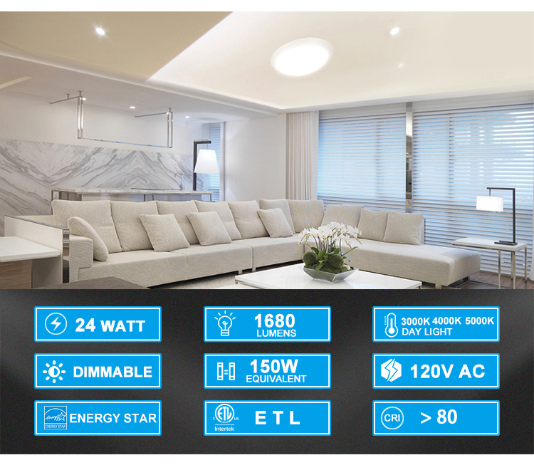 Double Ring LED Ceiling Lamp Round Ultra Thin Flush Mount Acrylic Round Shape Ceiling Light ETL