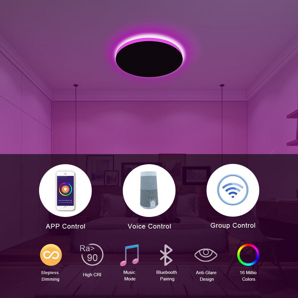 Ultra Slim RGBIC RGB+CCT Tuya WiFi ZigBee Smart LED Ceiling Light 24W AC100V AC240V CE SAA Approved Home Living Room Led light
