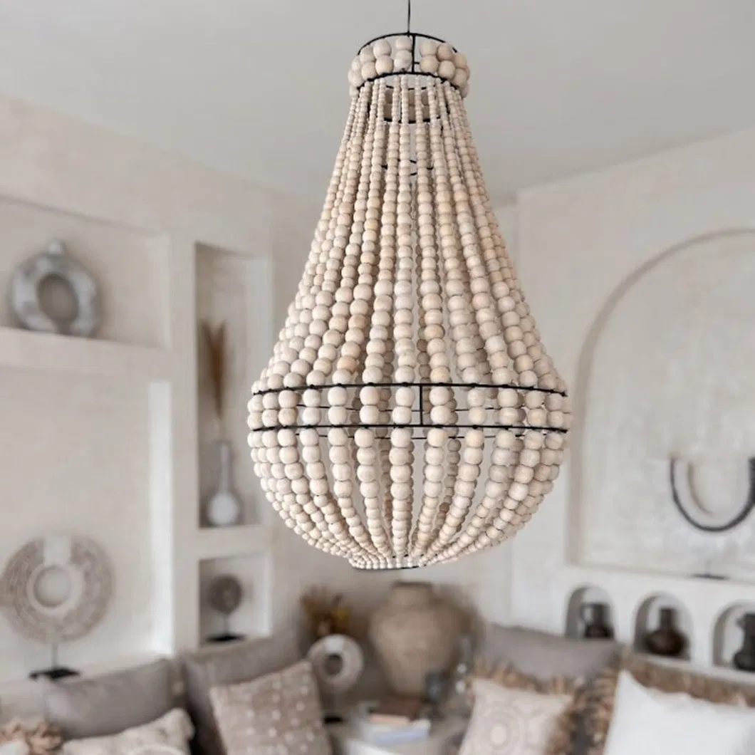 Modern Wood Bead Ceiling Lamp Organic Minimalist Design
