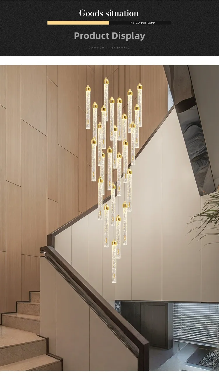 Villa Minimalist Staircases Modern Chandelier Indoor High Ceiling Gold Lamps