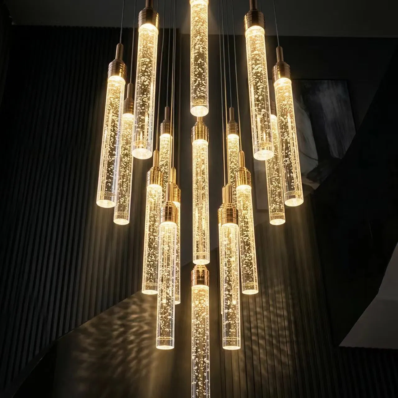Villa Minimalist Staircases Modern Chandelier Indoor High Ceiling Gold Lamps