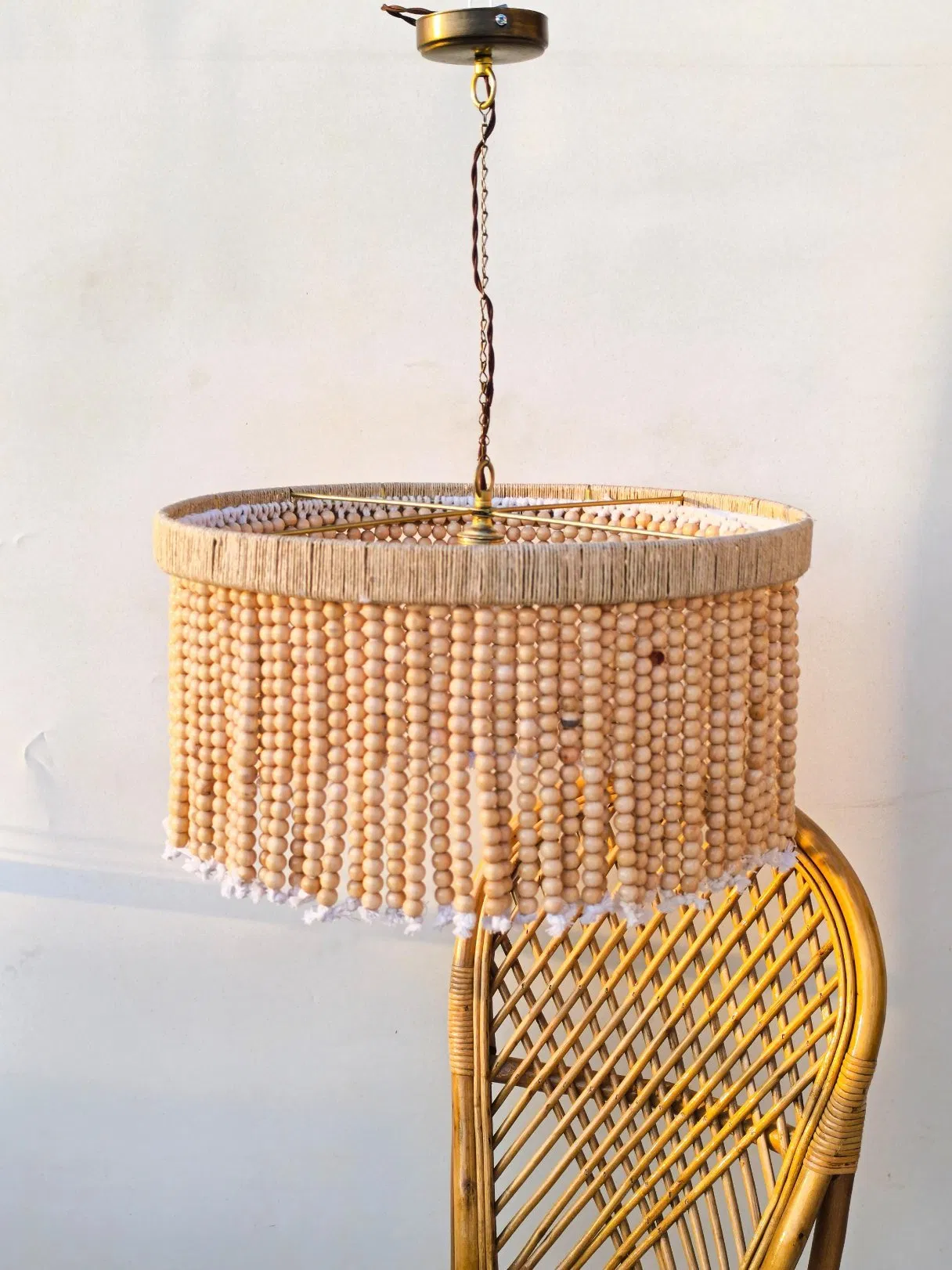 Modern Wood Bead Ceiling Lamp Organic Minimalist Design