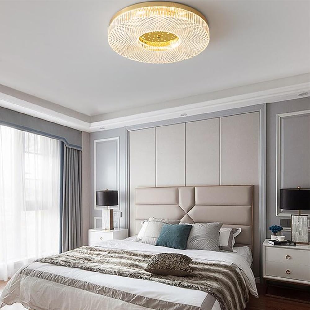 Modern Luxury LED Ceiling Lamp Acrylic Gold Crystal Semi Flush Mount Ceiling Light for Bedroom, Dining Room, Hallway, Entryway