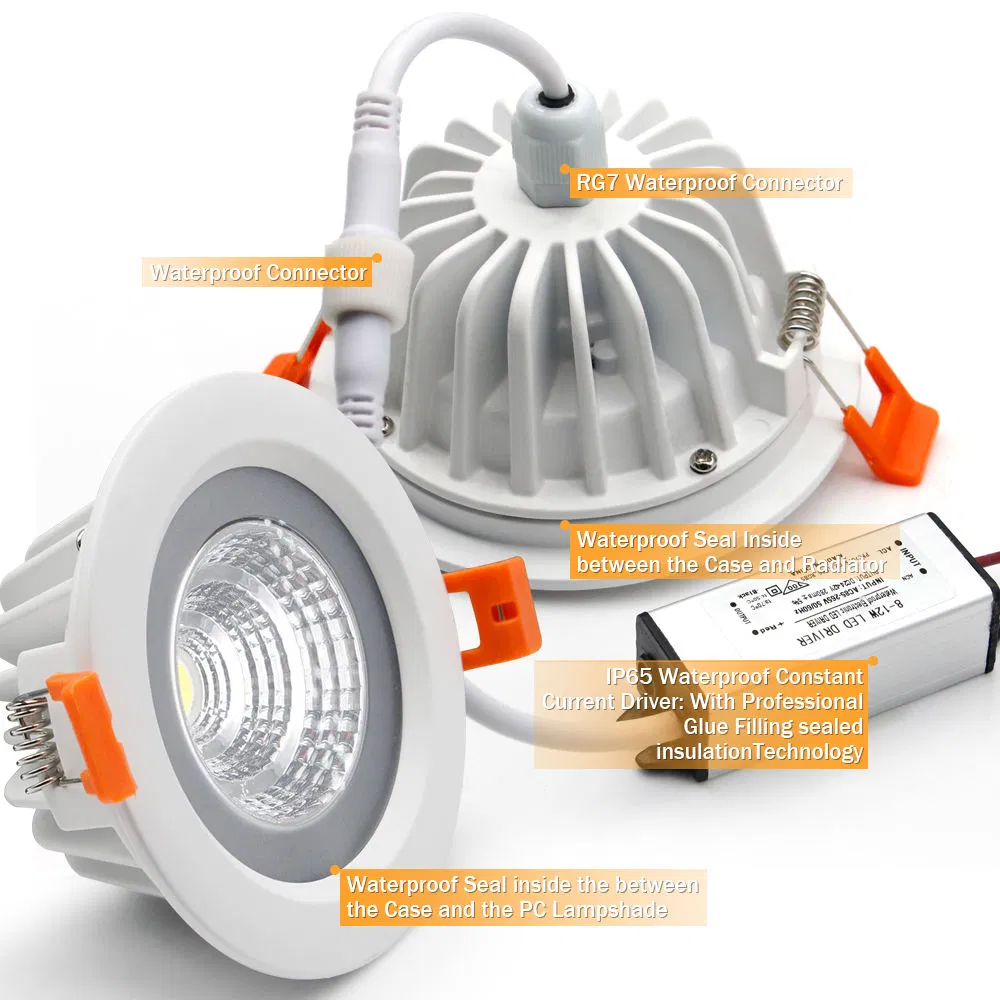 Waterproof LED Downlights 5W 7W 9W 12W 15W Round Anti-Fog Spot Lights Toilet Sauna Bathroom IP65 COB Recessed LED Downlight