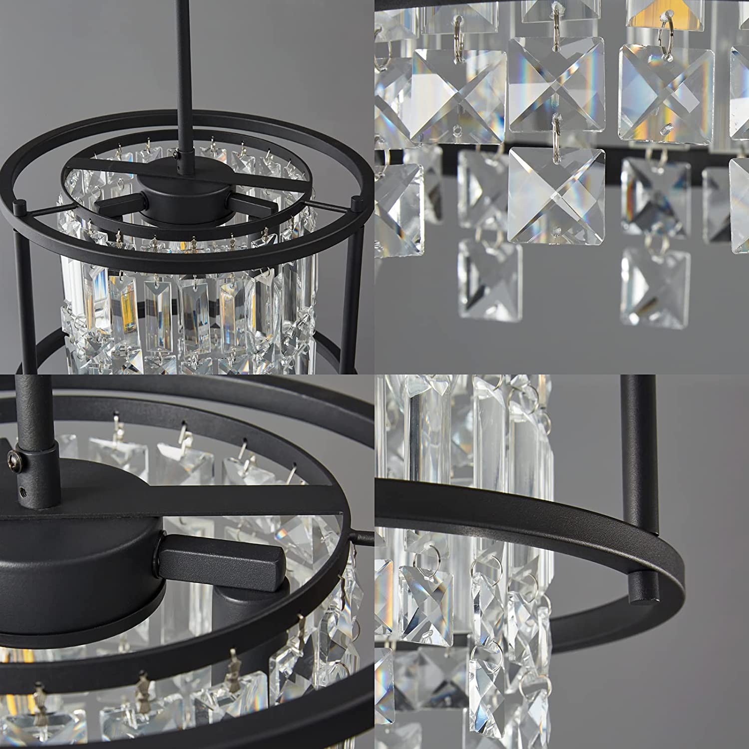 Light Fixture Semi Flush Mount Ceiling Light Fixture Industrial Farmhouse Chandelier Black Metal Crystal Pendant Light
