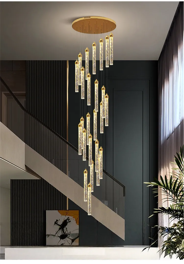 Villa Minimalist Staircases Modern Chandelier Indoor High Ceiling Gold Lamps
