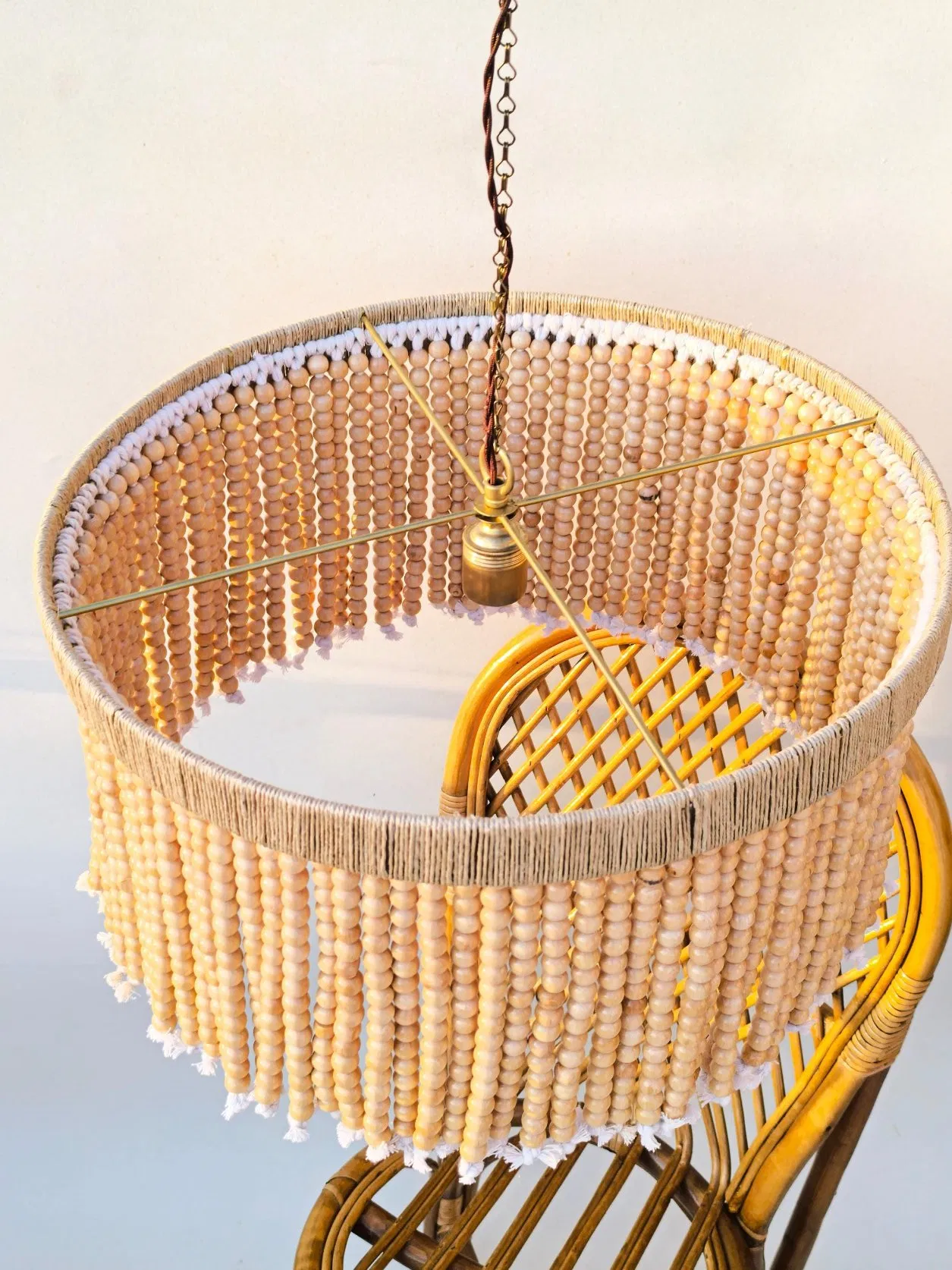 Modern Wood Bead Ceiling Lamp Organic Minimalist Design