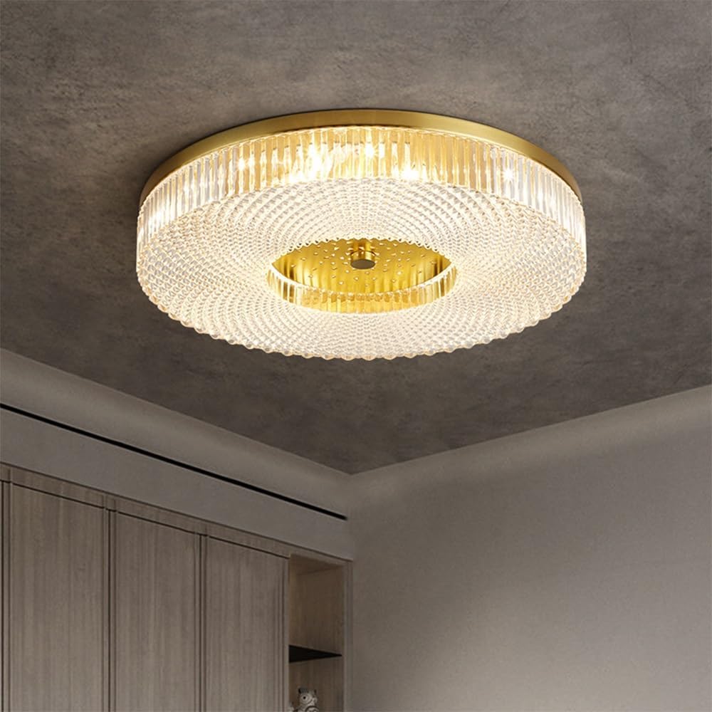 Modern Luxury LED Ceiling Lamp Acrylic Gold Crystal Semi Flush Mount Ceiling Light for Bedroom, Dining Room, Hallway, Entryway