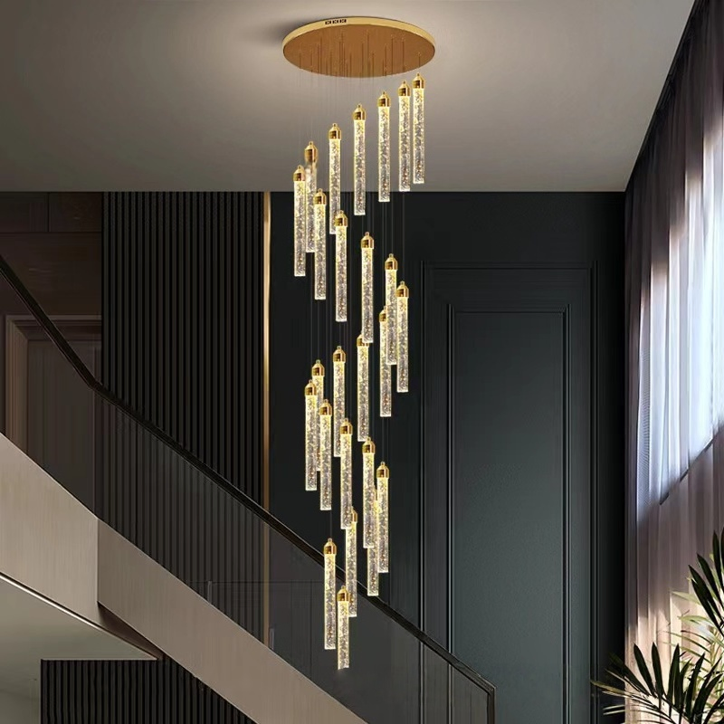 Villa Minimalist Staircases Modern Chandelier Indoor High Ceiling Gold Lamps