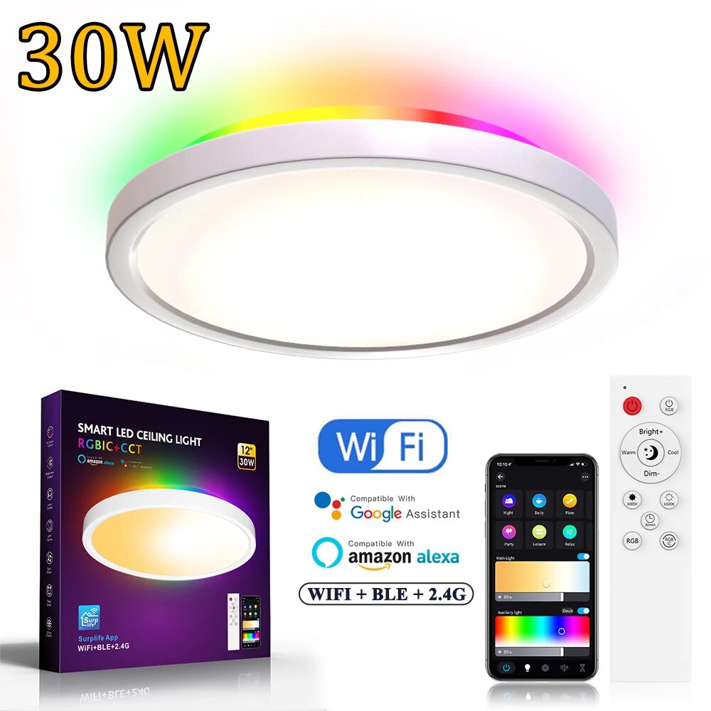 Bathroom Kitchen Waterproof smart Ceiling Light LED Music Ceiling Light Bluetooth Speaker Certified 24W Silver Diameter light