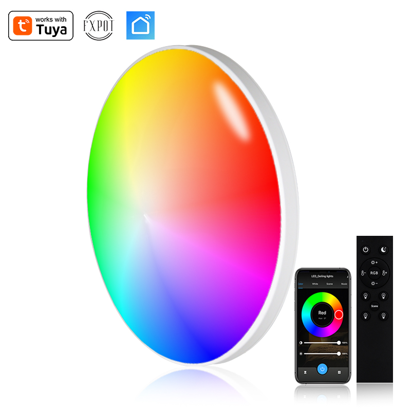 Modern 220V 24W RGB+CCT Smart Ceiling Lights High Quality Tuya Wifi LED Home Lamps with Remote Control for Bedroom Application