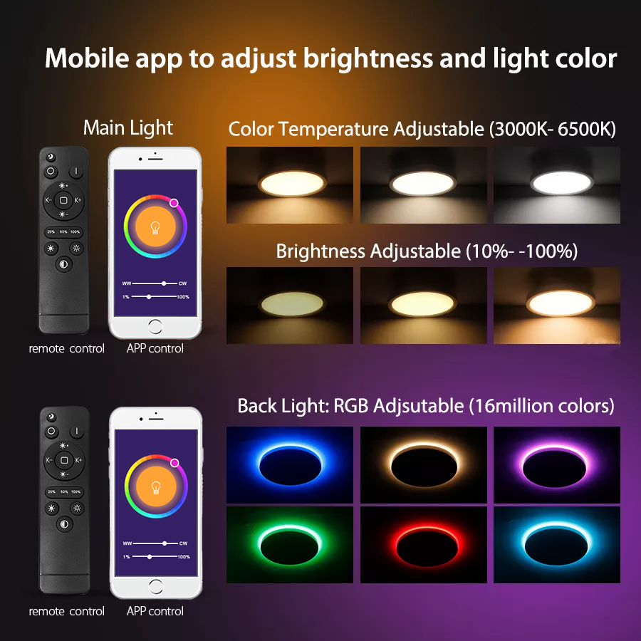 Ultra Slim RGBIC RGB+CCT Tuya WiFi ZigBee Smart LED Ceiling Light 24W AC100V AC240V CE SAA Approved Home Living Room Led light