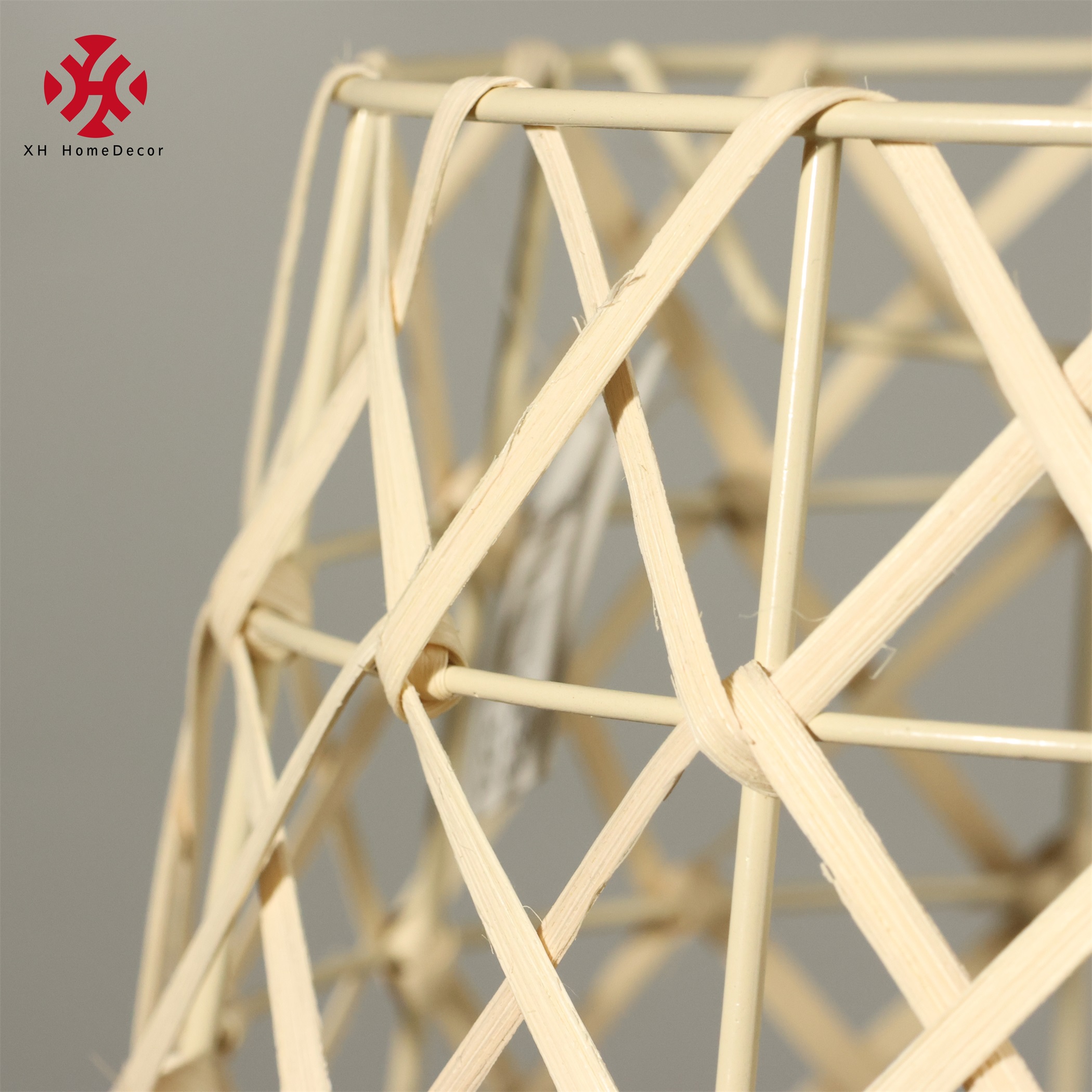 XH Bobai Hand Woven Bamboo Jute Rattan Lighting Chandelier Chinese Rustic Semi-Flush Mount Ceiling Light Fixture Hanging Lamp