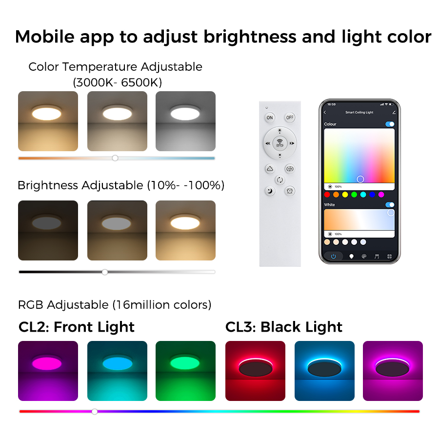 Smart Control Tuya APP Control 24W Round Ceiling Light Indoor Flush Mount Fixture for Living Room