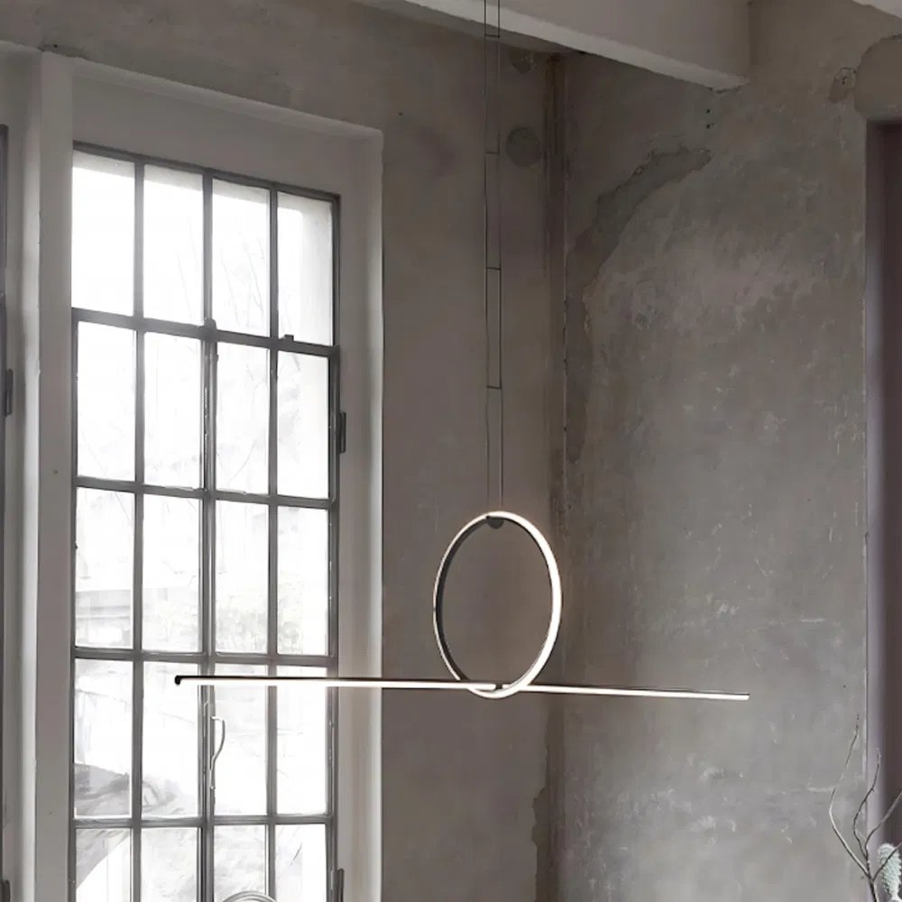 Indoor Modern Minimalist One-Line Pendant Light Restaurant Linear Ceiling Hanging Lamps