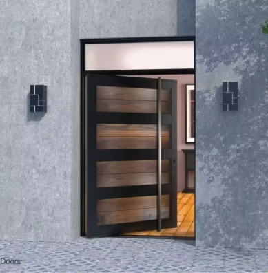 Front Entry Wood Color Aluminum Glass Pivot Door