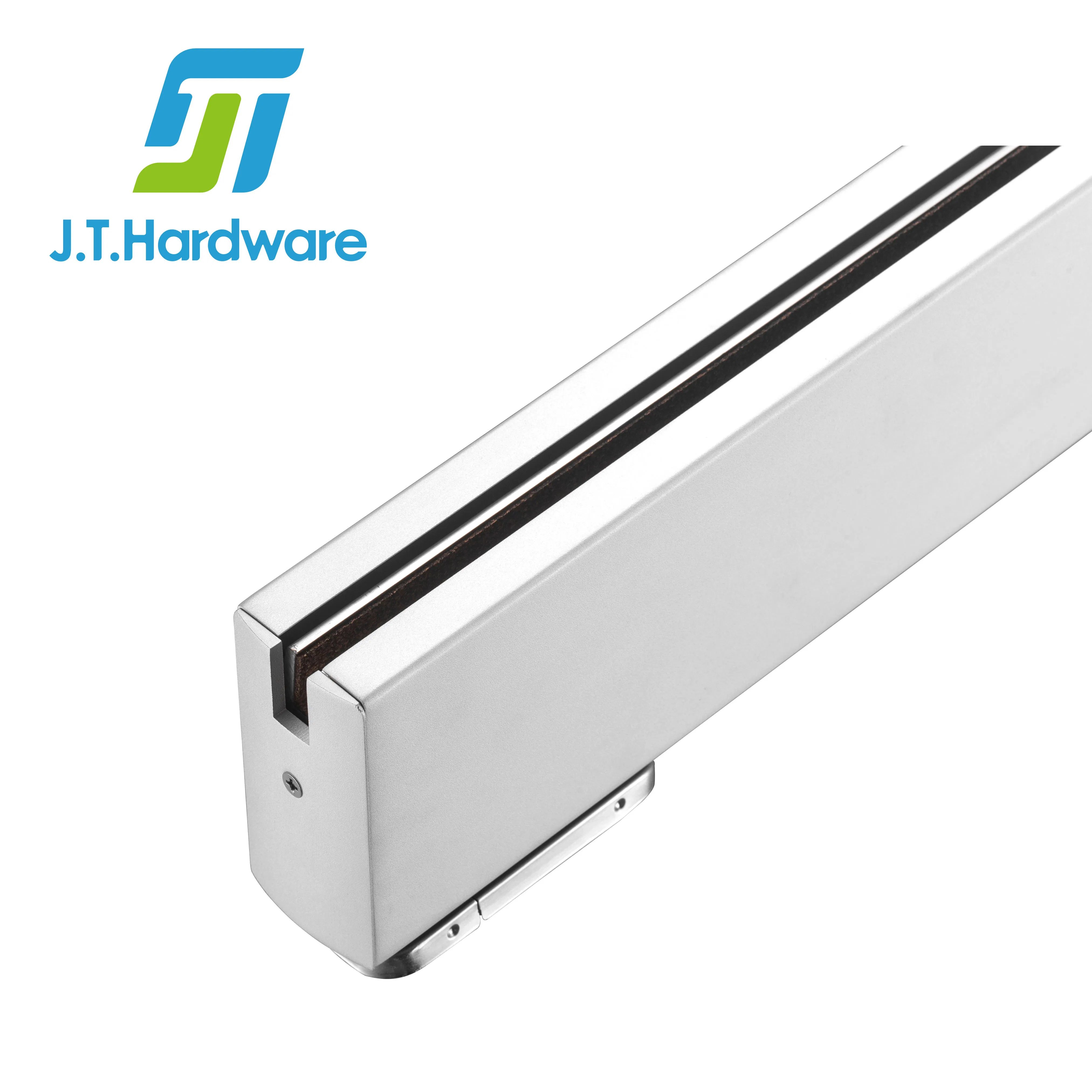 Frameless Building Hardware Heavy Duty Customized Aluminium Sidelite Panel Full Bottom Low Profile Patch Fittings Hydraulic Glass Door Rail 4" with Lock 35-3/4
