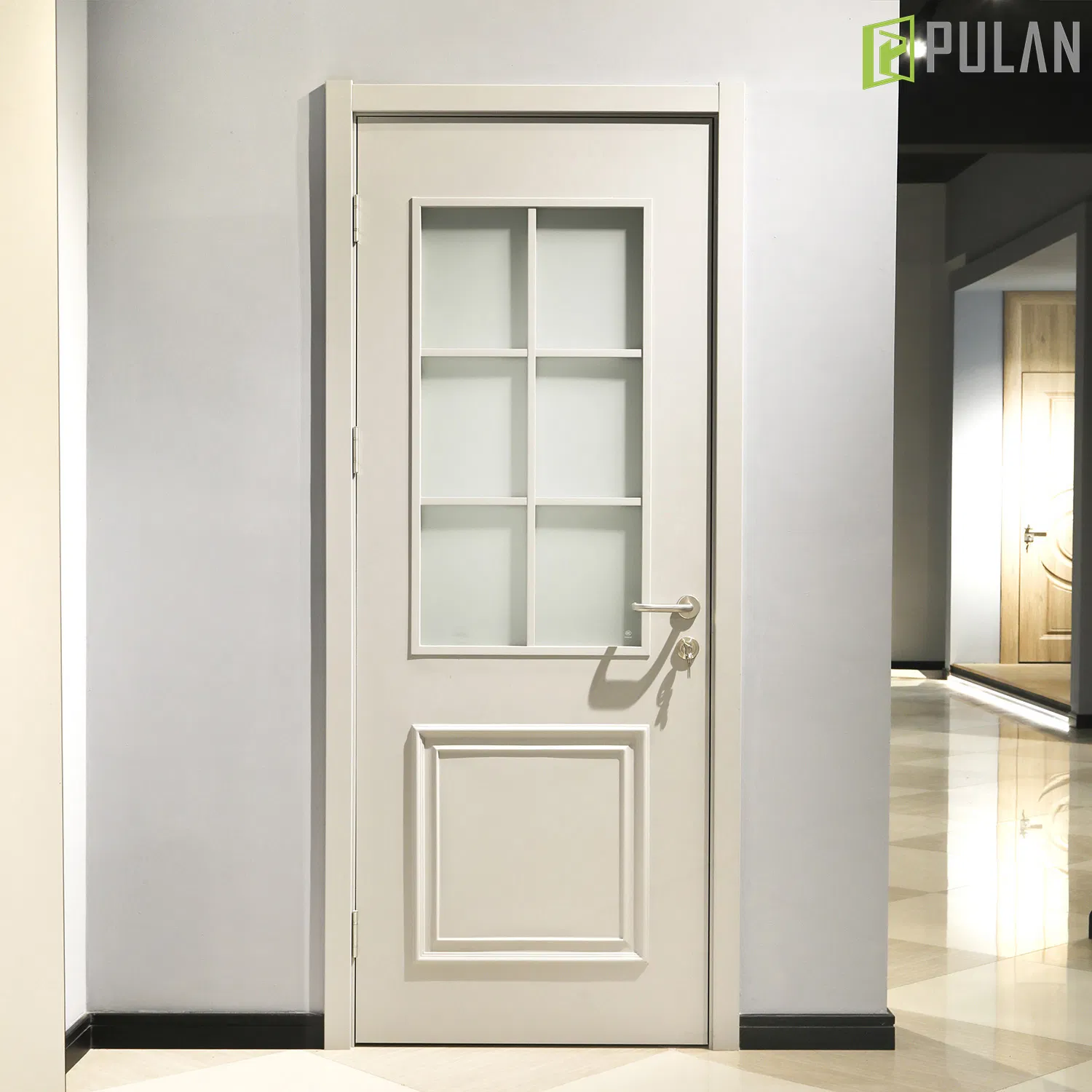 Modern Customized Soundproof PVC / Painted Finishing Extruded WPC Flush Door with Glass for Recoding Studios / Shop