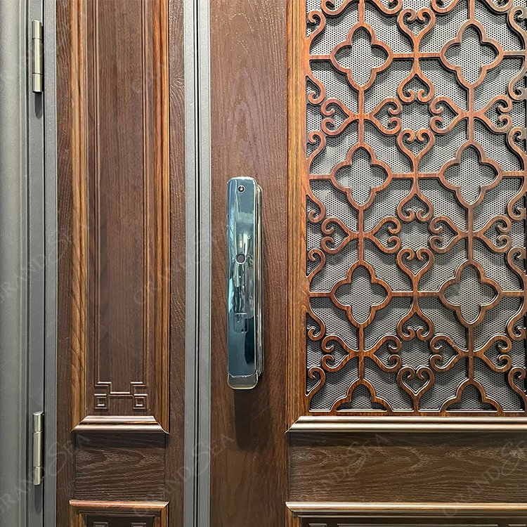 Luxury Double Door Explosion Proof Aluminum Cast Copper Color Main Entry Steel Doors Security