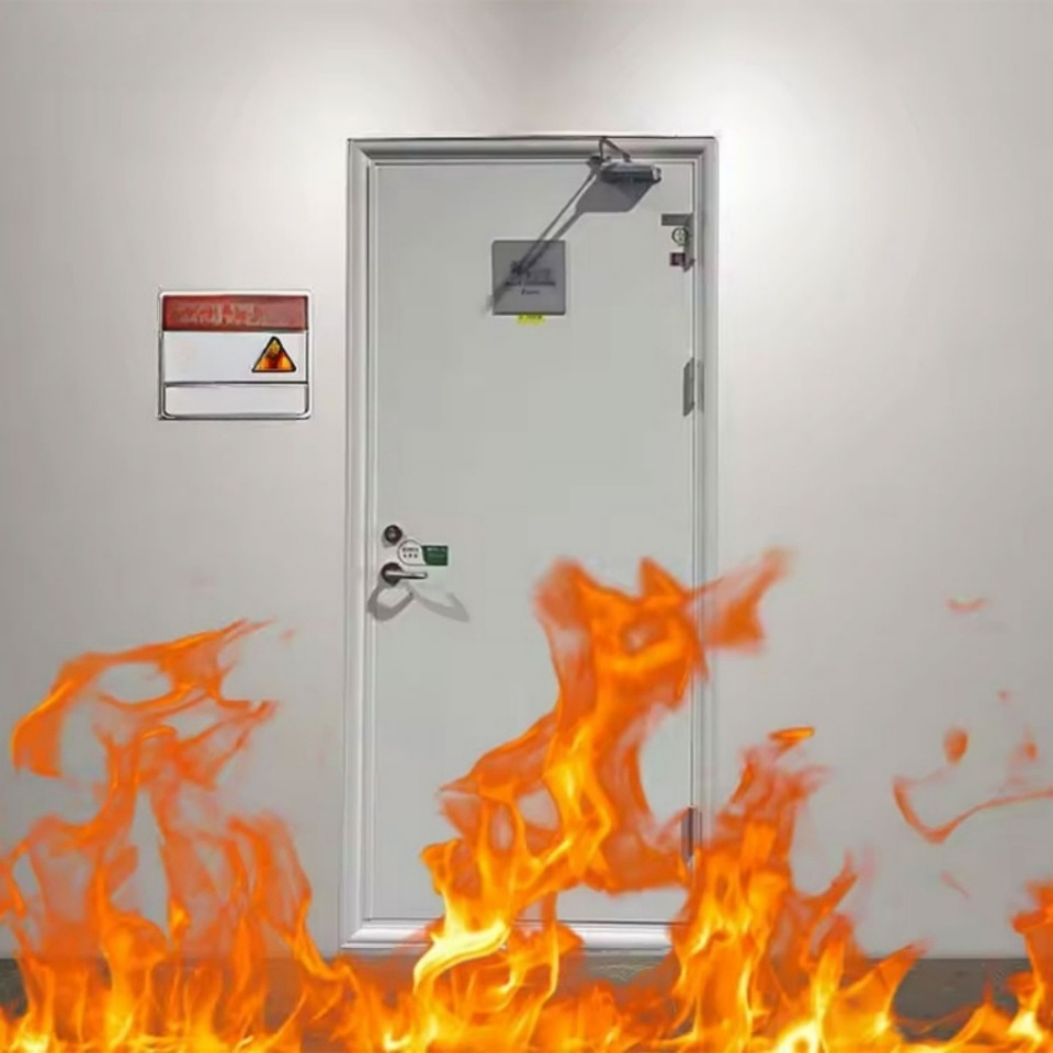 Premium Galvanized Steel Fire-Rated Door with Auto-Closer Corrosion-Resistant Security Entry for Commercial, Healthcare &amp; Public Buildings Code Compliant