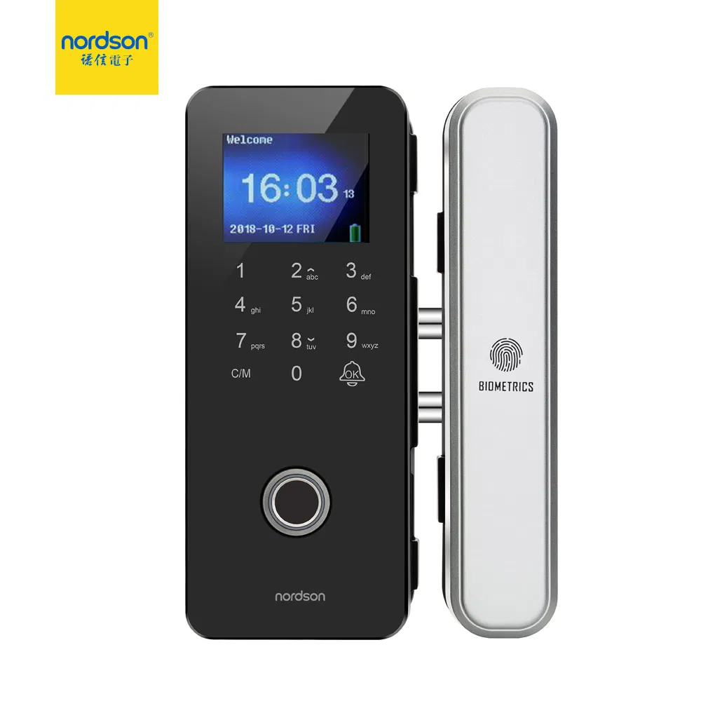 Frameless Fingerprint Glass Door Lock Electric Safe Office Drop Glass Door Bolt Lock Patch Fitting with Card Reader and USB Port