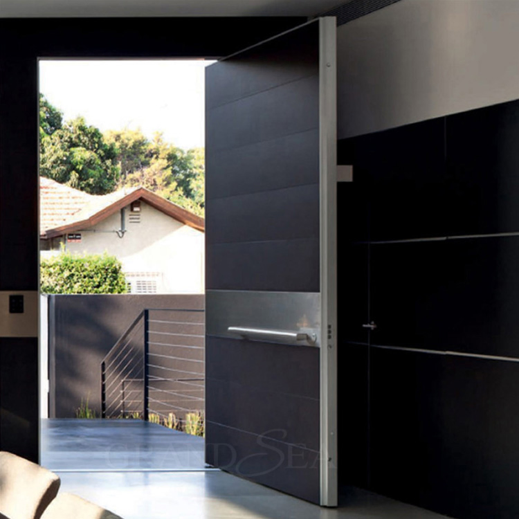 New Modern Wrought Steel Front Door Swing Single Aluminum Full View Glass Pivot Metal Iron Entry Doors for House Exterior