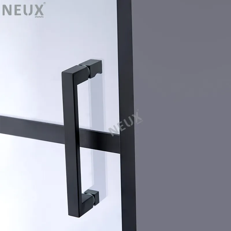 Modern Style Black Aluminum Frame Bathroom Glass Pivot Hinge Shower Doors (L5706)
