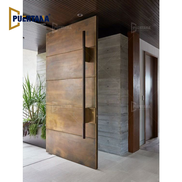 Luxury Contemporary Main Entrance Bronze Metal Copper Entrance Front Entry Door with Glass