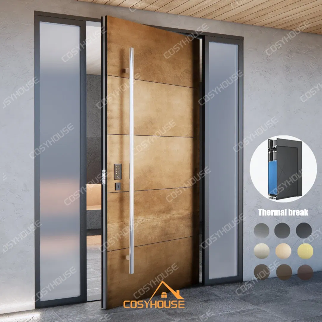 Luxury Villa Main Entrance Door with Antique Copper Finish and Side Windows for Residential Buildings