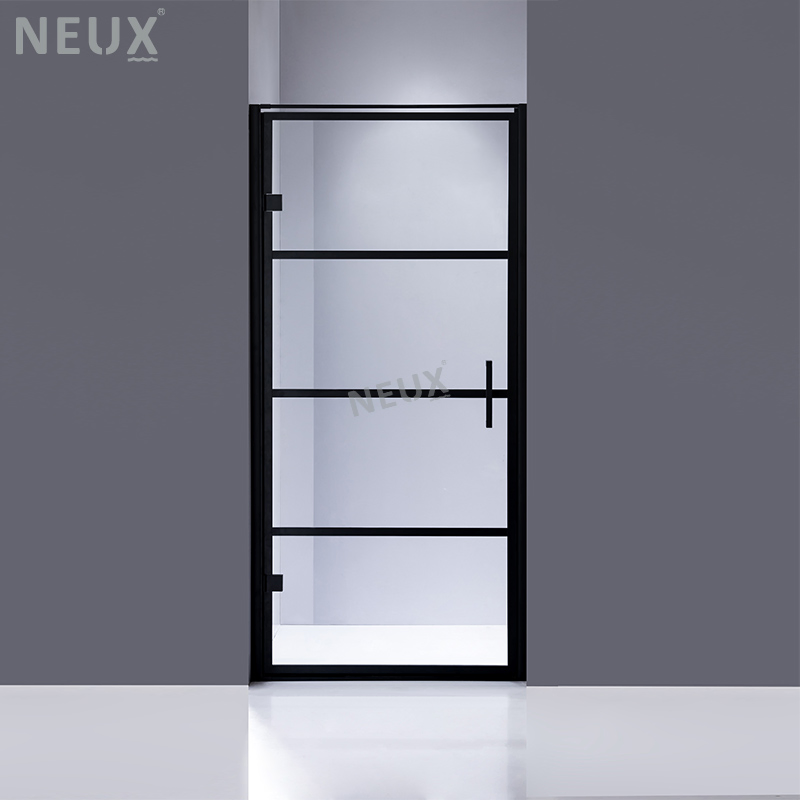 Modern Style Black Aluminum Frame Bathroom Glass Pivot Hinge Shower Doors (L5706)