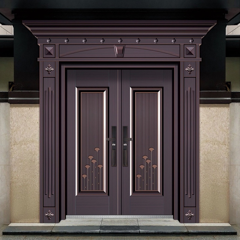 Modern House Exterior Door Metal Entry Copper Main Front Security Steel Door