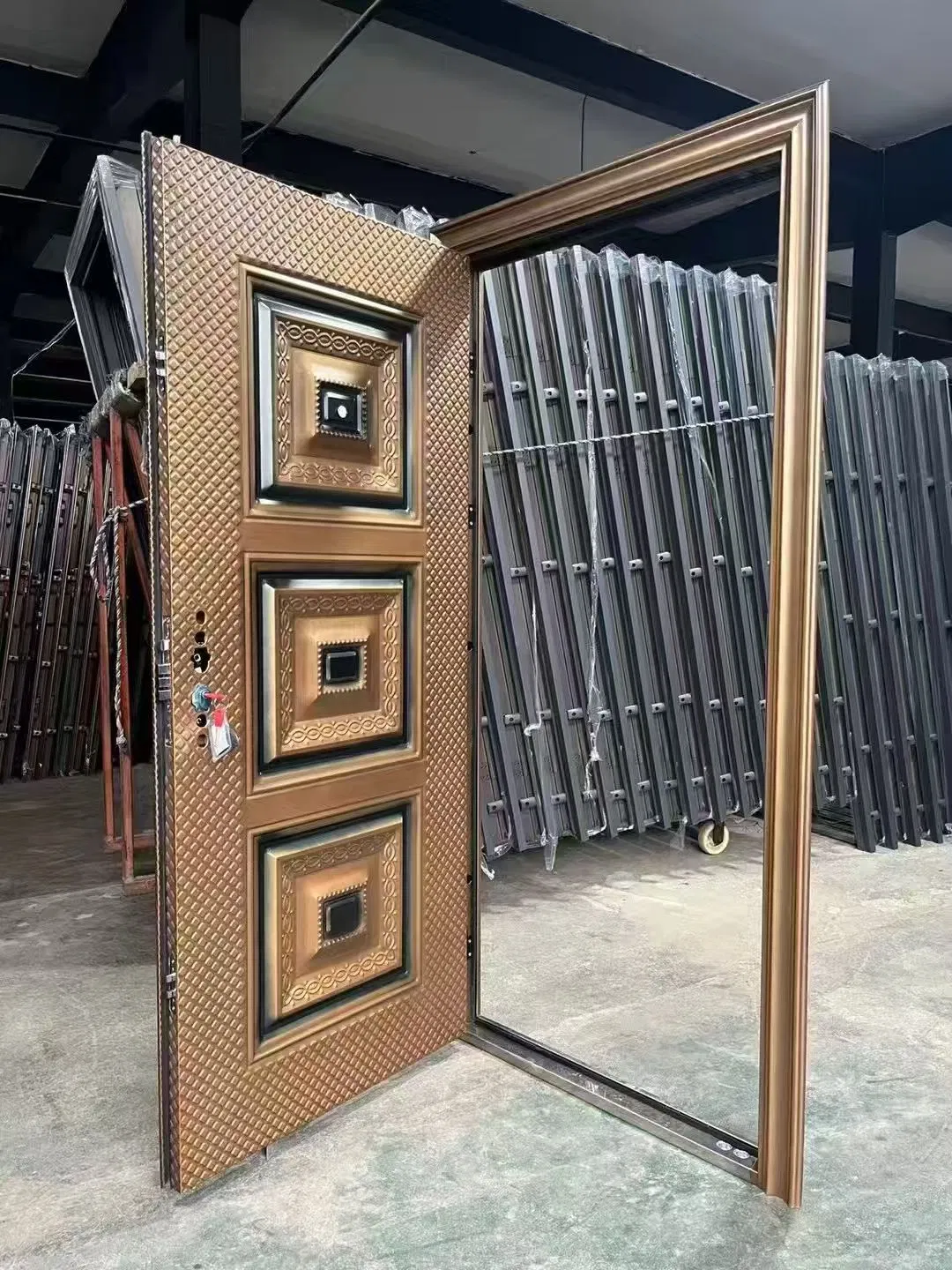 Custom Personal Luxury Style Exterior Doors for Houses with The Frame Security Steel Door Copper Single Entry Door