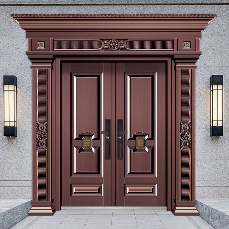 Modern House Exterior Door Metal Entry Copper Main Front Security Steel Door
