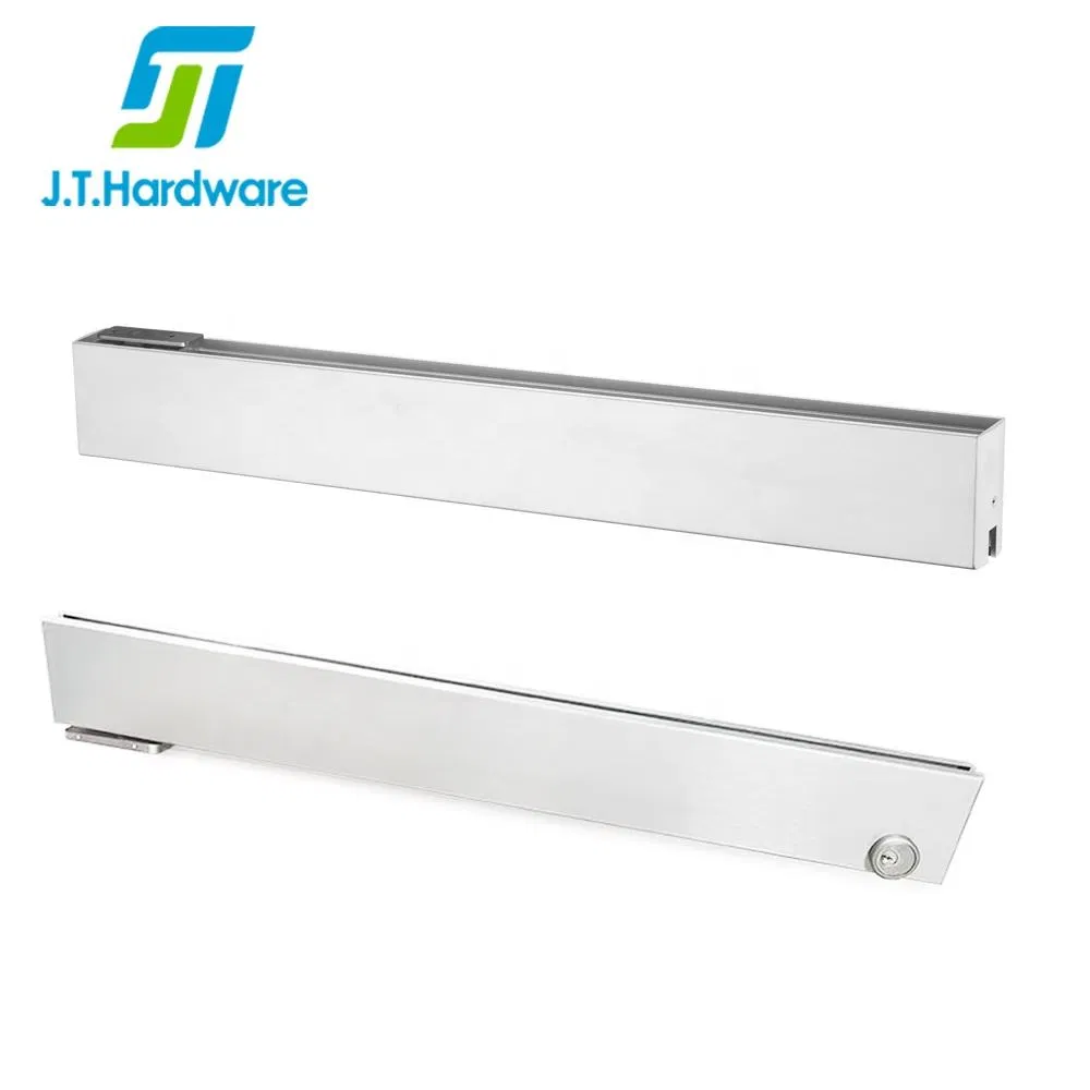 Frameless Building Hardware Heavy Duty Customized Aluminium Sidelite Panel Full Bottom Low Profile Patch Fittings Hydraulic Glass Door Rail 4" with Lock 35-3/4