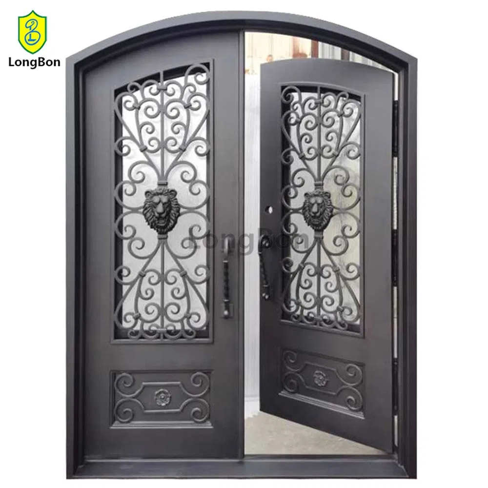 Modern Luxury Wrought Iron Entry Double Door High Quality Steel with Dark Copper Finish for Villas