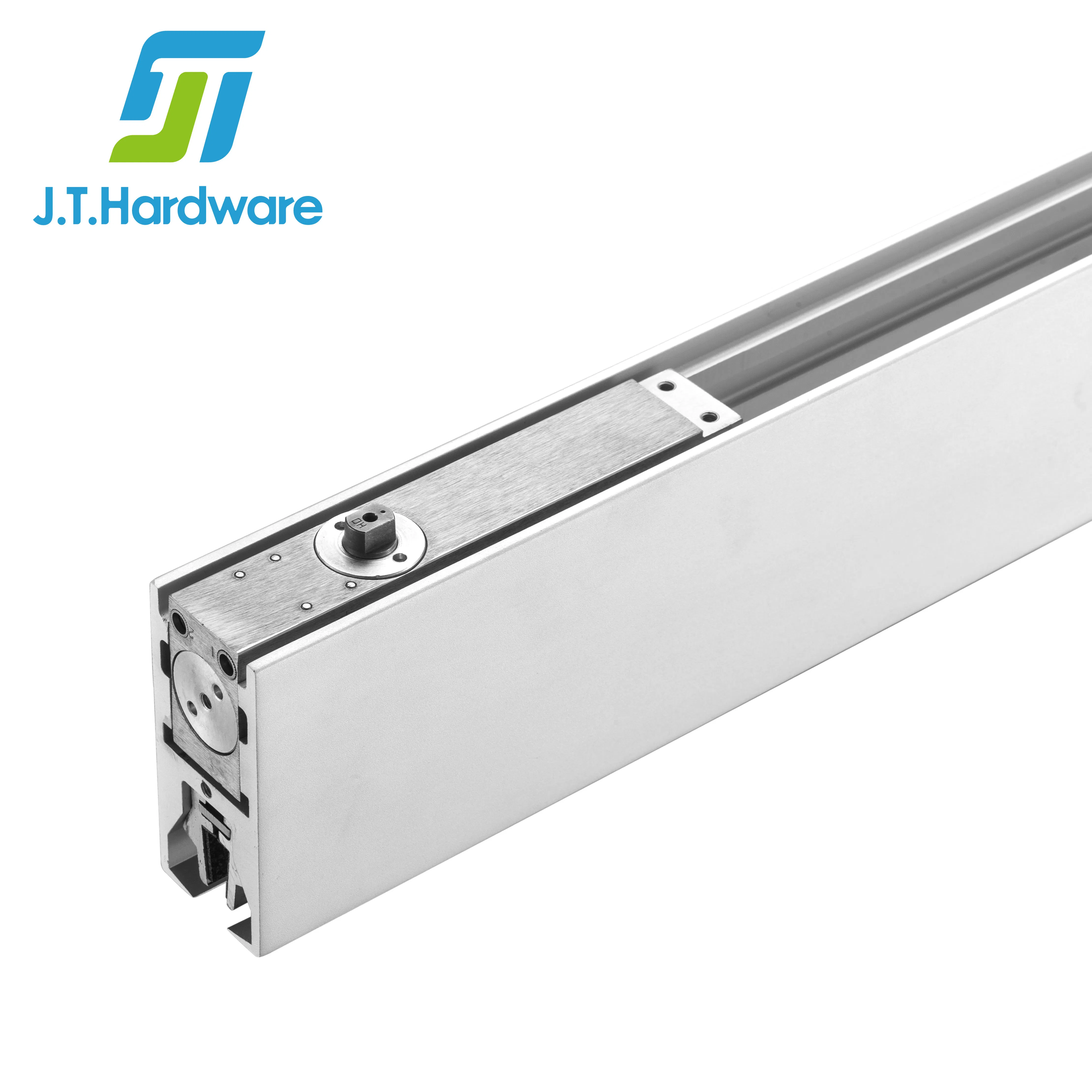 Frameless Building Hardware Heavy Duty Customized Aluminium Sidelite Panel Full Bottom Low Profile Patch Fittings Hydraulic Glass Door Rail 4" with Lock 35-3/4