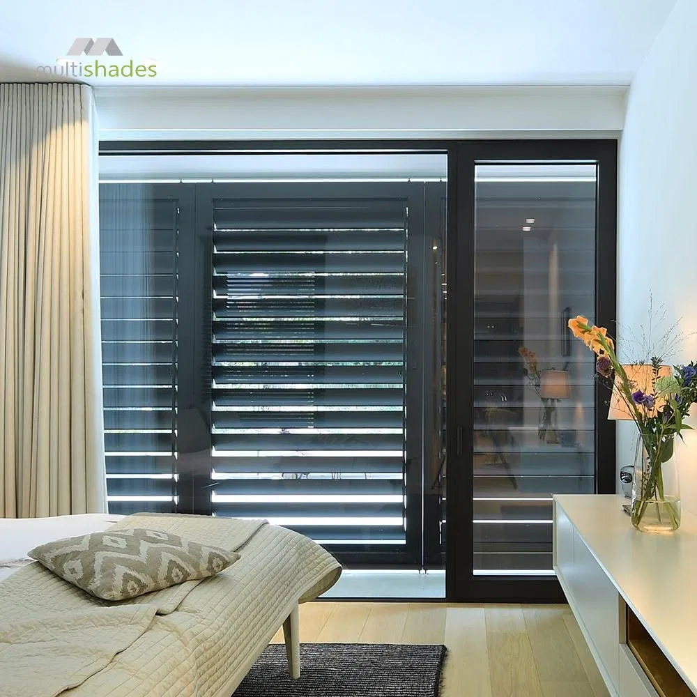 Multishades Minimalist Steel Security Metal Sliding Door Aluminum Interior OEM Chinese Factory Double Glazed Glass Apartment with Motorized Automatic Blinds